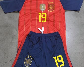 Lamine Yamal Spain 2026 World Champions Kids Home Kit #19 Jersey & Shorts