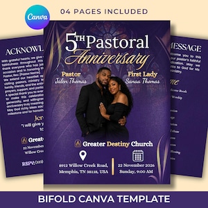 Modello per il programma dell'anniversario pastorale, libretto parrocchiale, modificabile con Canva (download digitale)