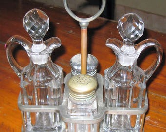 Vintage oil - vinegar, salt - pepper condiment set