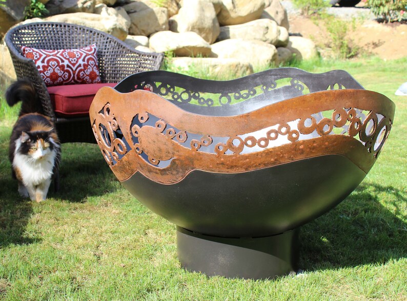 deck or patio Unique perfect addition to your outdoor living space handcrafted Modern Circles Fire Pit backyard plasma cut steel