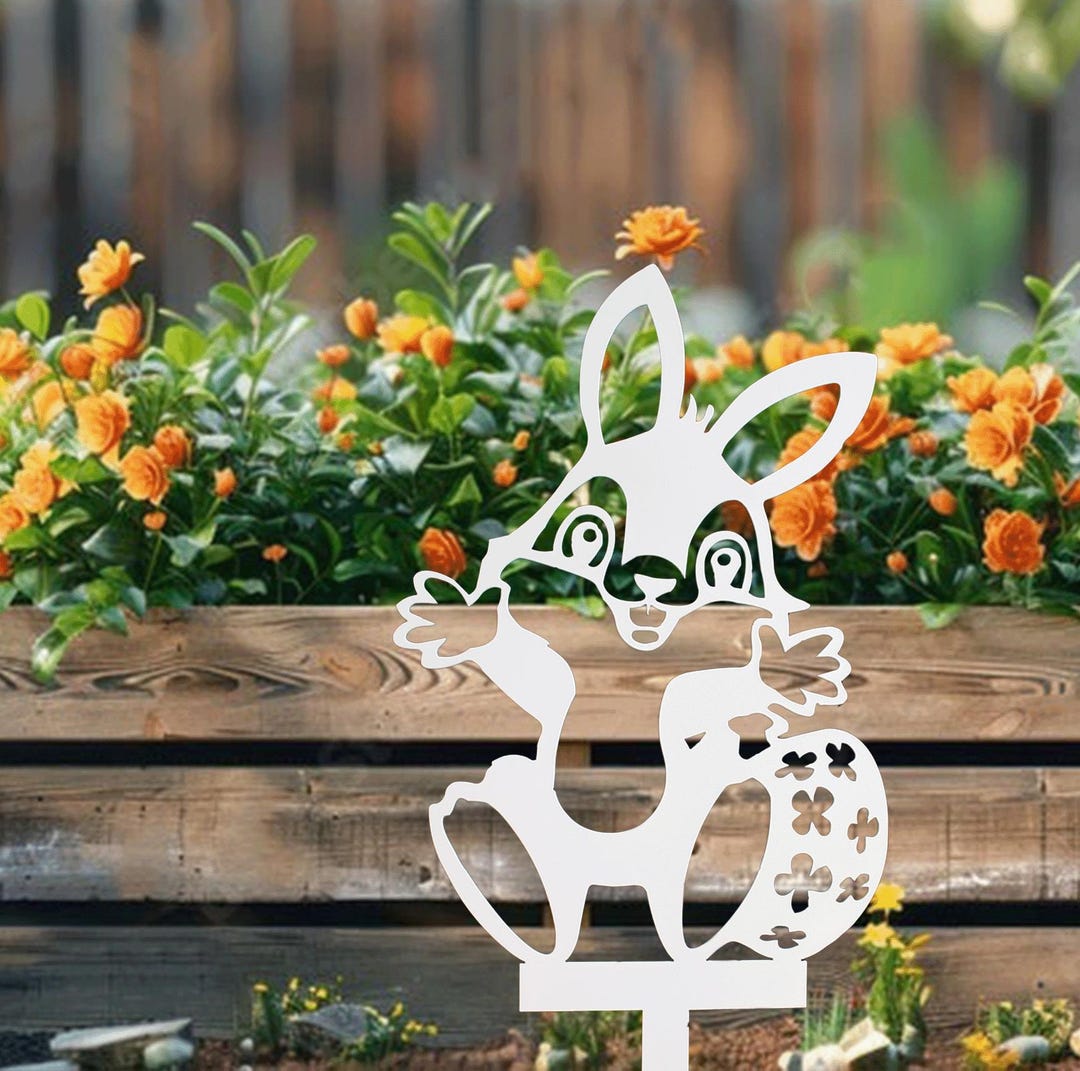 Yard Stake, Whimsical Rabbit Outdoor Garden Art, Easter Decoration ...