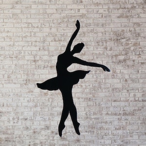 Elegant Ballerina Silhouette Wall Hanging: Powder Coated Steel, Ballet Room Decor