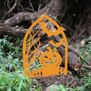 Halloween Arch Yard Stake, Smiling Pumpkin, Spooky, Bats, Pumpkin, Halloween Decorations, Yard Art, Spooky, Scary, Powder Coat, Metal