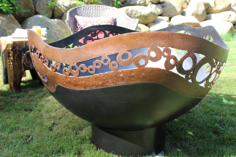 deck or patio Unique perfect addition to your outdoor living space handcrafted Modern Circles Fire Pit backyard plasma cut steel