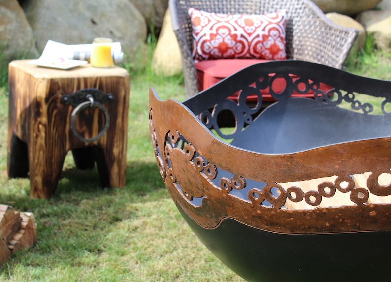 deck or patio Unique perfect addition to your outdoor living space handcrafted Modern Circles Fire Pit backyard plasma cut steel