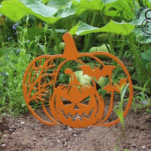 Halloween Pumpkin Yard Stake, Scary Pumpkin, Spooky, Bats, Pumpkin, Halloween Decorations, Yard Art, Scary, Powder Coat, Metal, Yard Stakes