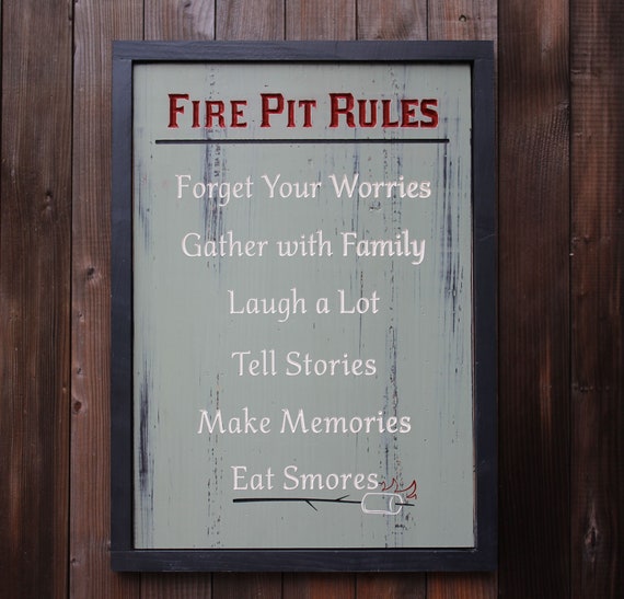 Fire Pit Rules Wood Sign Modern Farmhouse Rustic Sign Sayings Etsy