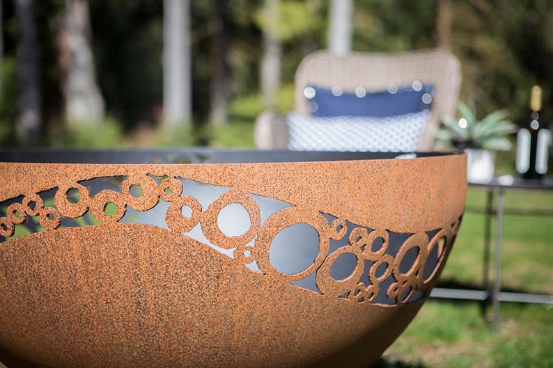 deck or patio Unique perfect addition to your outdoor living space handcrafted Modern Circles Fire Pit backyard plasma cut steel
