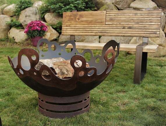 Riptide Fire Pit Backyard Steel Fire Pit Art Plasma Cut Wood Etsy