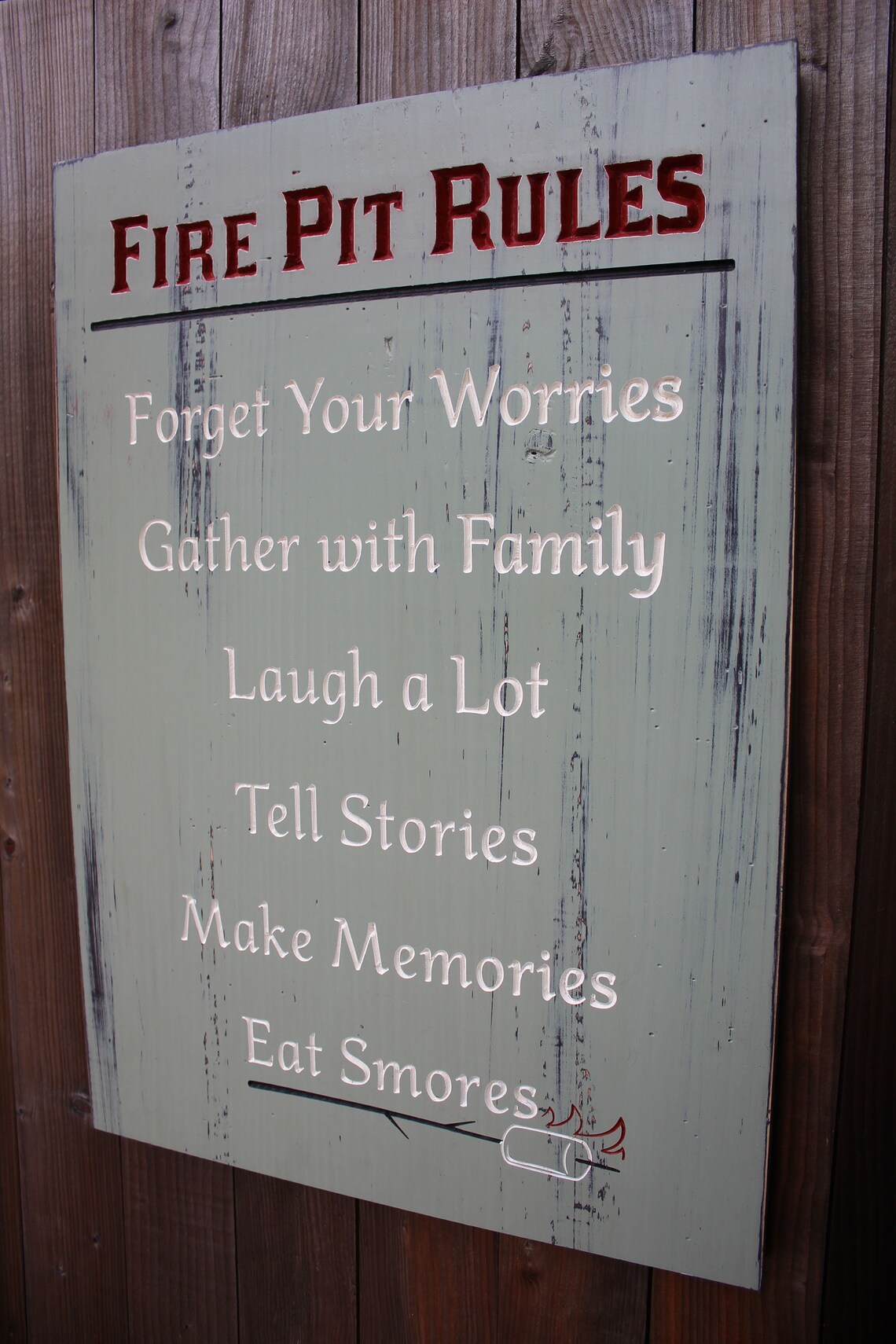 Fire Pit Rules Wood Sign Modern Farmhouse Rustic Sign Sayings Etsy