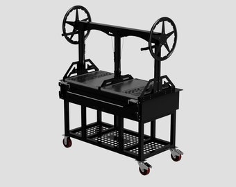 60" Santa Maria Grill and Cart, Open Fire Cooking, Outdoor Grill, Wood, Charcoal, Portable Grill, Wheels, Powder Coated, BBQ, Grill, Griddle