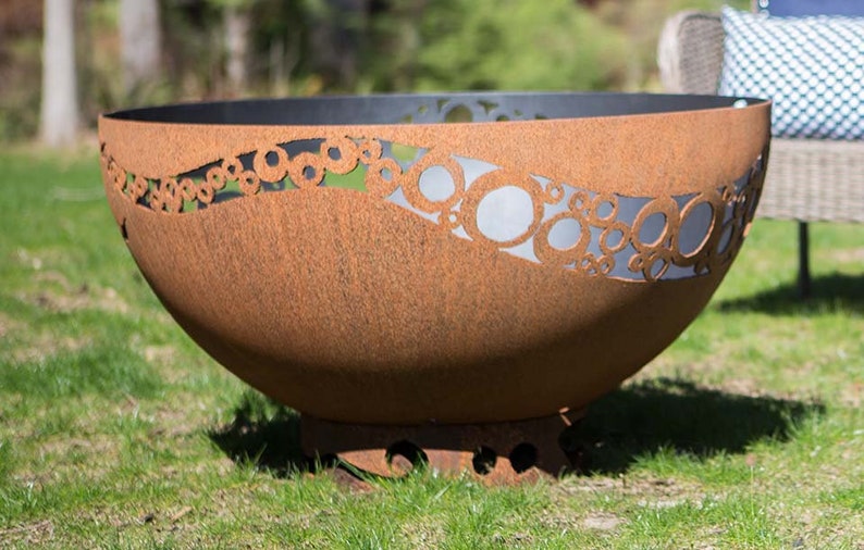 deck or patio Unique perfect addition to your outdoor living space handcrafted Modern Circles Fire Pit backyard plasma cut steel