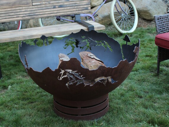 Mustang Freedom Outdoor Steel Fire Pit Art Plasma Cut Fire Etsy