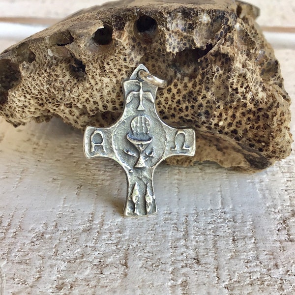 Eucharist Cross Pendant. Sterling Silver