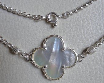 Mother  pearl and sterling silver 18" necklace.