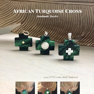 African Turquoise Cross. Thick, Bulky Pendant. Handmade.
