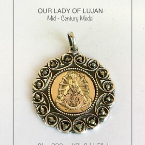 Our Lady of Lujan Mid Century Pendant 18k Gold and 900 Silver.