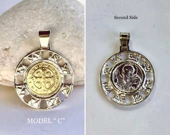Saint Benedict Pendants. Silver and Gold. Double Sided