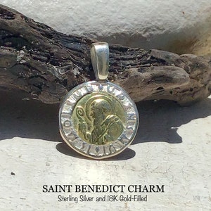 SAINT BENEDICT Charm. Sterling and 18K Gold-Filled.