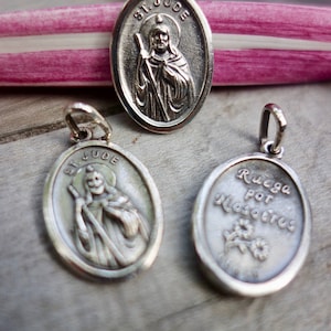 St. Jude Scapular Medal. Sterling Silver. Double sided.