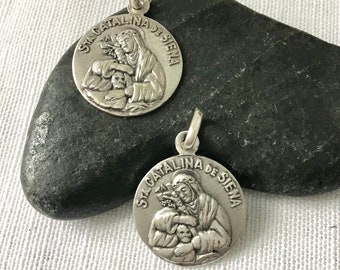 Saint Catherine of Sienna. Solid Silver Charm