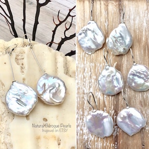 Large Baroque Pearl Earrings. Sterling Silver.