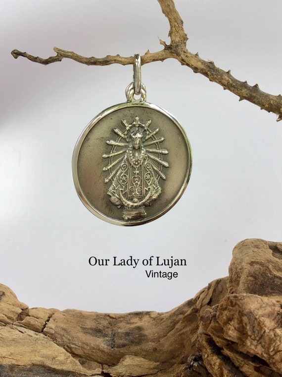 Our Lady of Lujan Mid Century Pendant 18k Gold and 900 Silver.