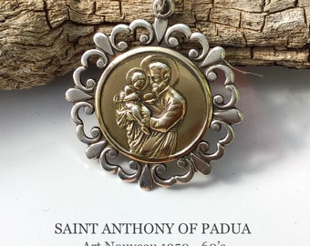 Saint Anthony of Padua. Mid Century Catholic. Silver 900 and 18K Gold