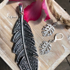 Large Sterling Silver Leaf Pendant. Puffed Sterling Silver.