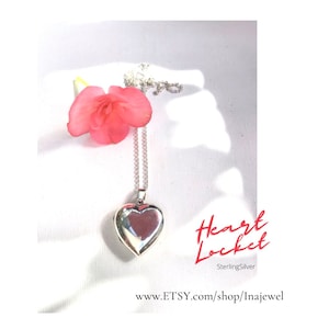 Heart or Round Shape Locket Necklace. Sterling Silver.