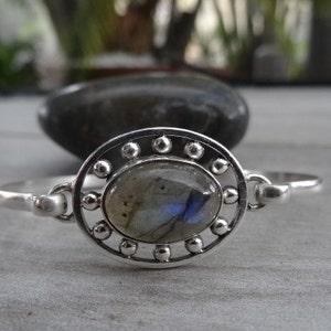 Labradorite bangle bracelet. Sterling silver wrist snugger.