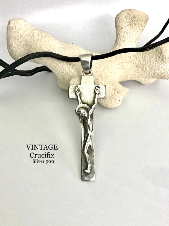 Vintage Crucifix . Solid Silver.