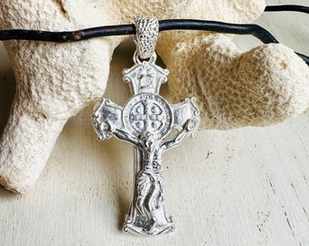 Saint Benedict Crucifix. Double Sided. Solid Sterling Silver.