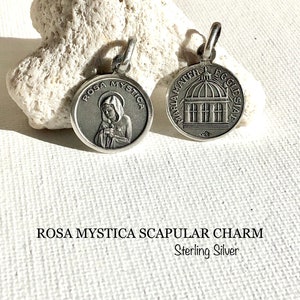 Rosa Mystica Scapular Charm. Solid Silver