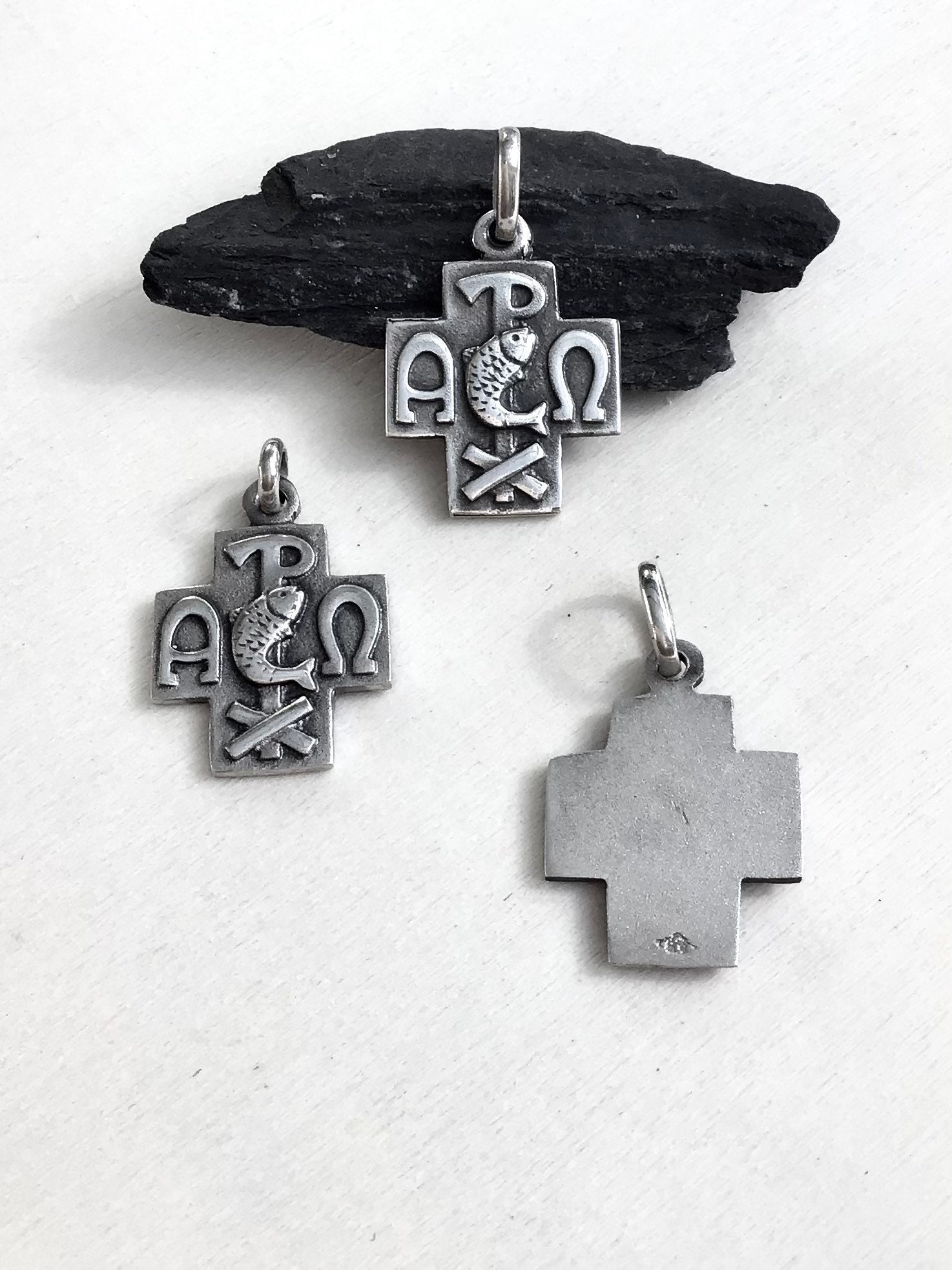 Alpha and Omega Cross. Sterling Silver.