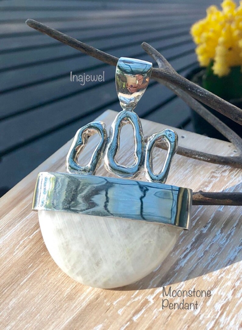 Modern Design. Sterling Silver Moonstone Pendant