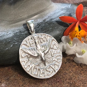 Large Holy Spirit Medal. Sterling Silver.