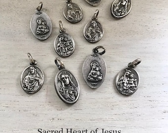 Sacred Heart and Our Lady of Carmel Scapular Charm. Sterling Silver.