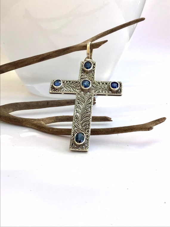 Fine Sapphires and Sterling Silver Cross. Vintage… - image 3