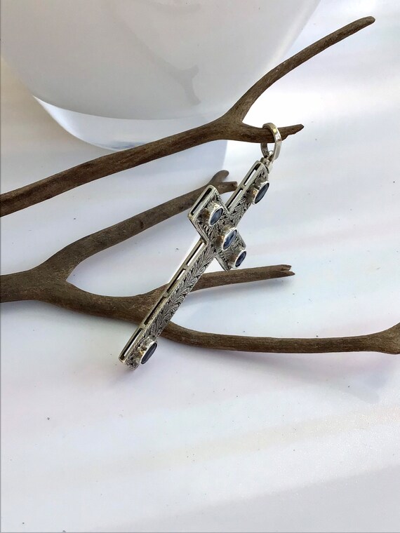 Fine Sapphires and Sterling Silver Cross. Vintage… - image 2