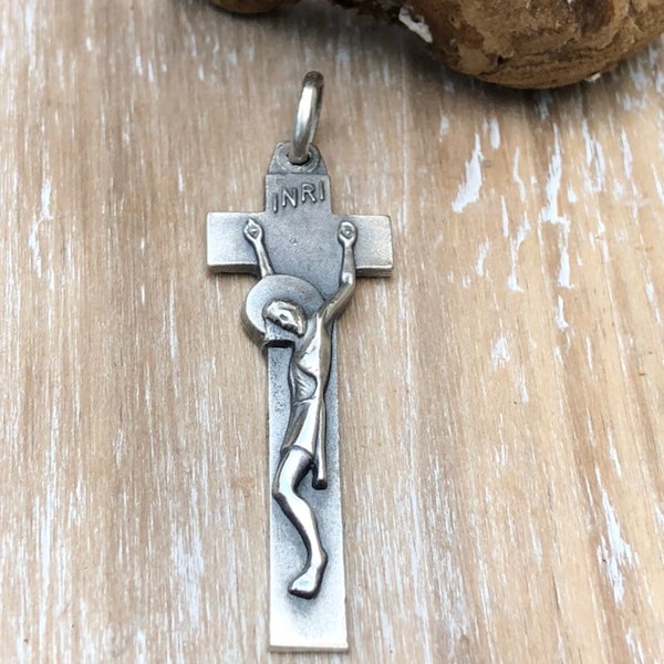 Sterling Silver Crucifix. Long ang Slim Design.