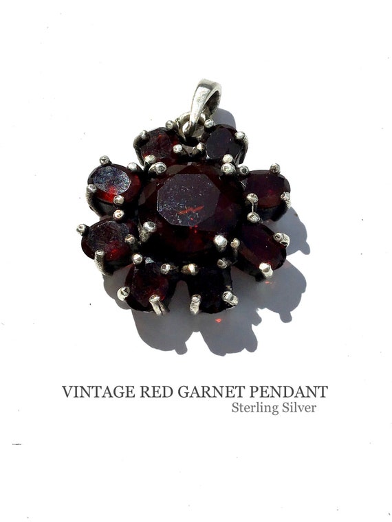 Mid Century Garnet Pendant. Sterling Silver