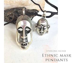Ethnic Mask Pendants. Sterling Silver.  Vintage