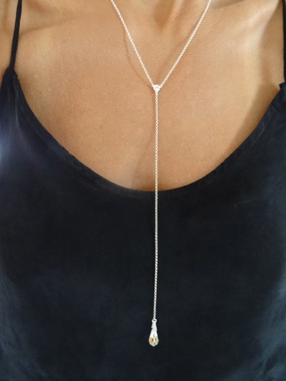 Swarovski Tear Drop Lariat Necklace. Sterling Silver. Etsy Canada