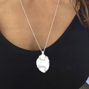 Large Natural Keshi Pearl. Sterling Silver Necklace.