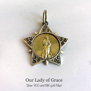 Mid Century Pendant. Our Lady of Grace. Silver 900 and 18K Gold