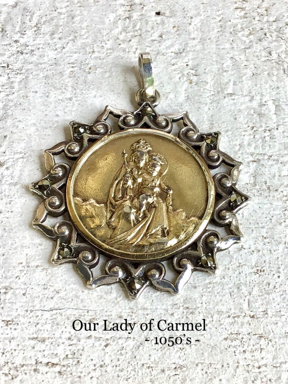 1950's Our Lady of Carmel. Silver 900 and 18K Gold