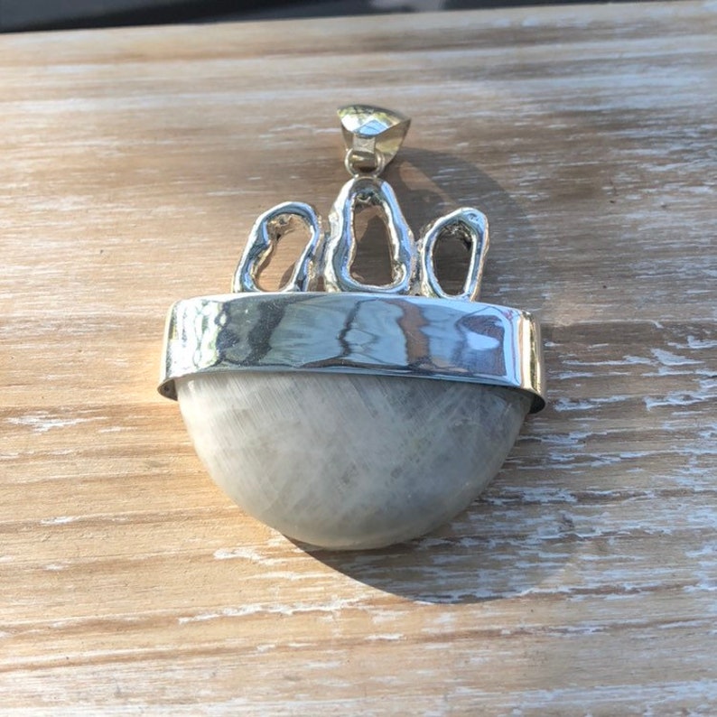 Modern Design. Sterling Silver Moonstone Pendant