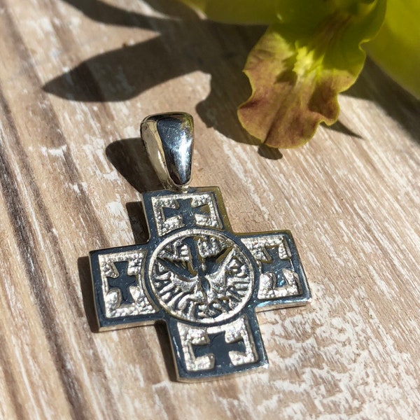 Holy Spirit on Equilibrium Cross. Sterling Silver.