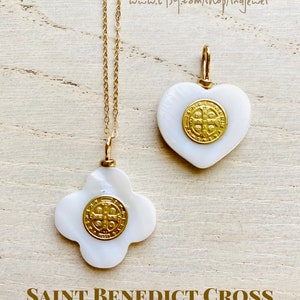 Saint Benedict Necklace. 18k Gold Filled and Mother of Pearl